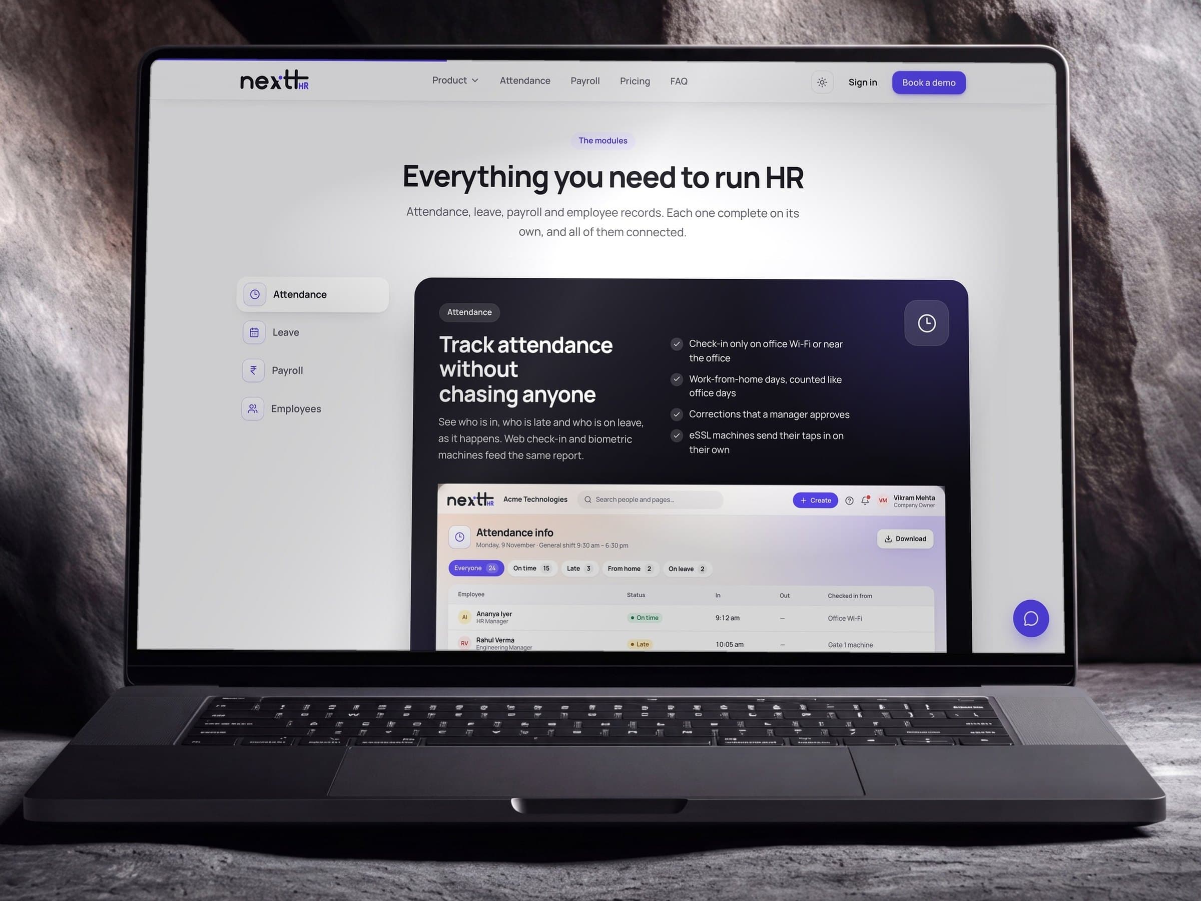 nexttHR product screens